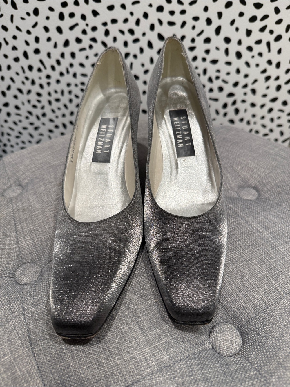Vintage Stuart Weitzman Metallic Shimmery Silver Square-Toe Pumps Size 8.5